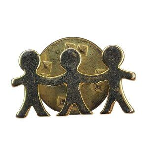 United Way Volunteer Teamwork Pin Gold Tone Lapel Three Children Holding Hands